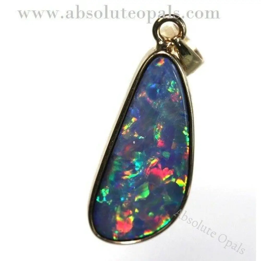 Opal Pendant Australian Doublet Bright 14K Gold Jewelry 1.19G 23.8Mm Jewellery