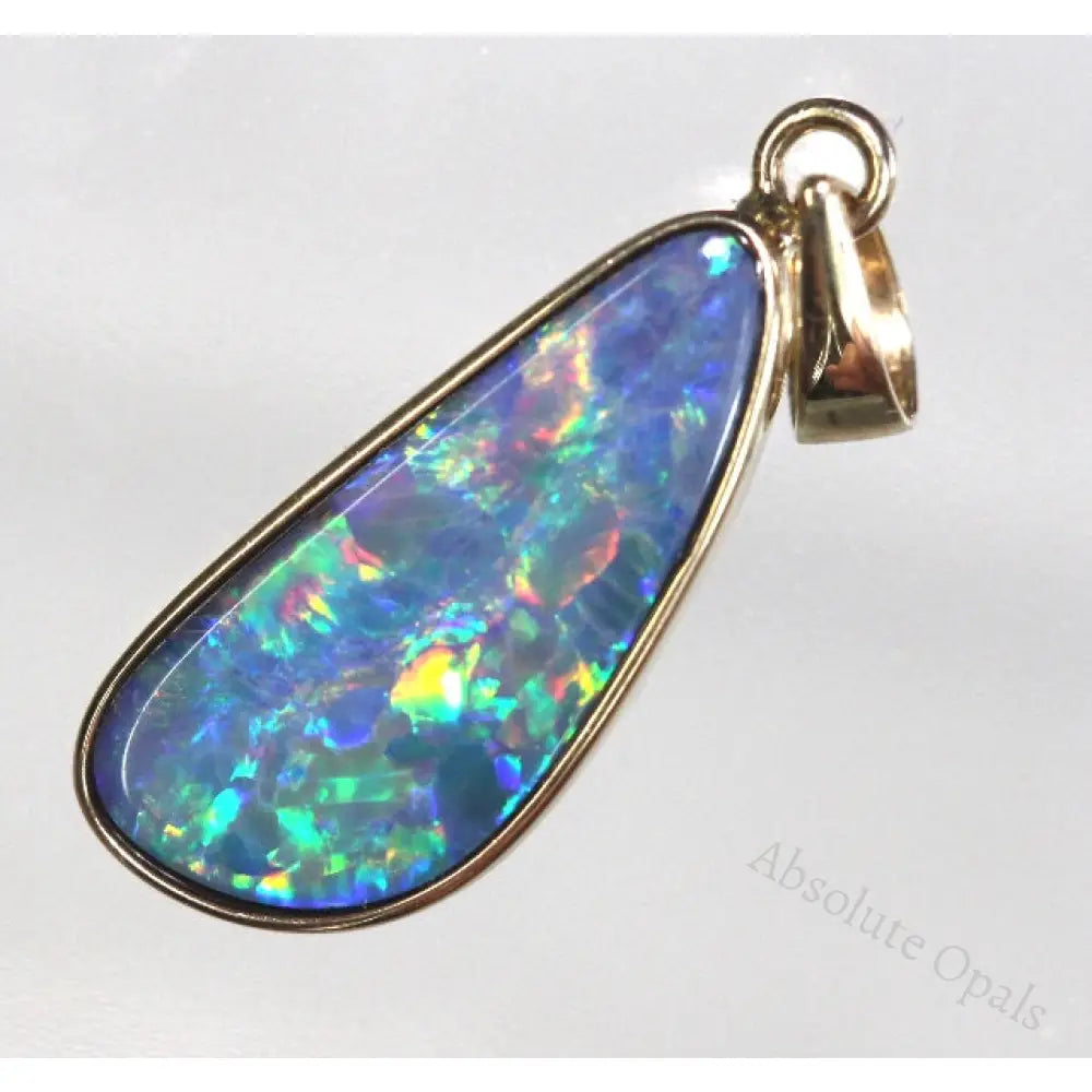 Opal Pendant Australian Doublet Bright 14K Gold Jewelry 1.19G 23.8Mm Jewellery