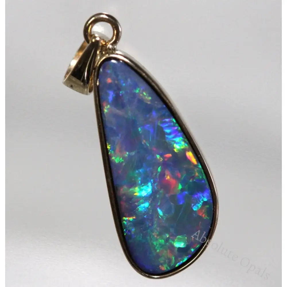 Opal Pendant Australian Doublet Bright 14K Gold Jewelry 1.19G 23.8Mm Jewellery