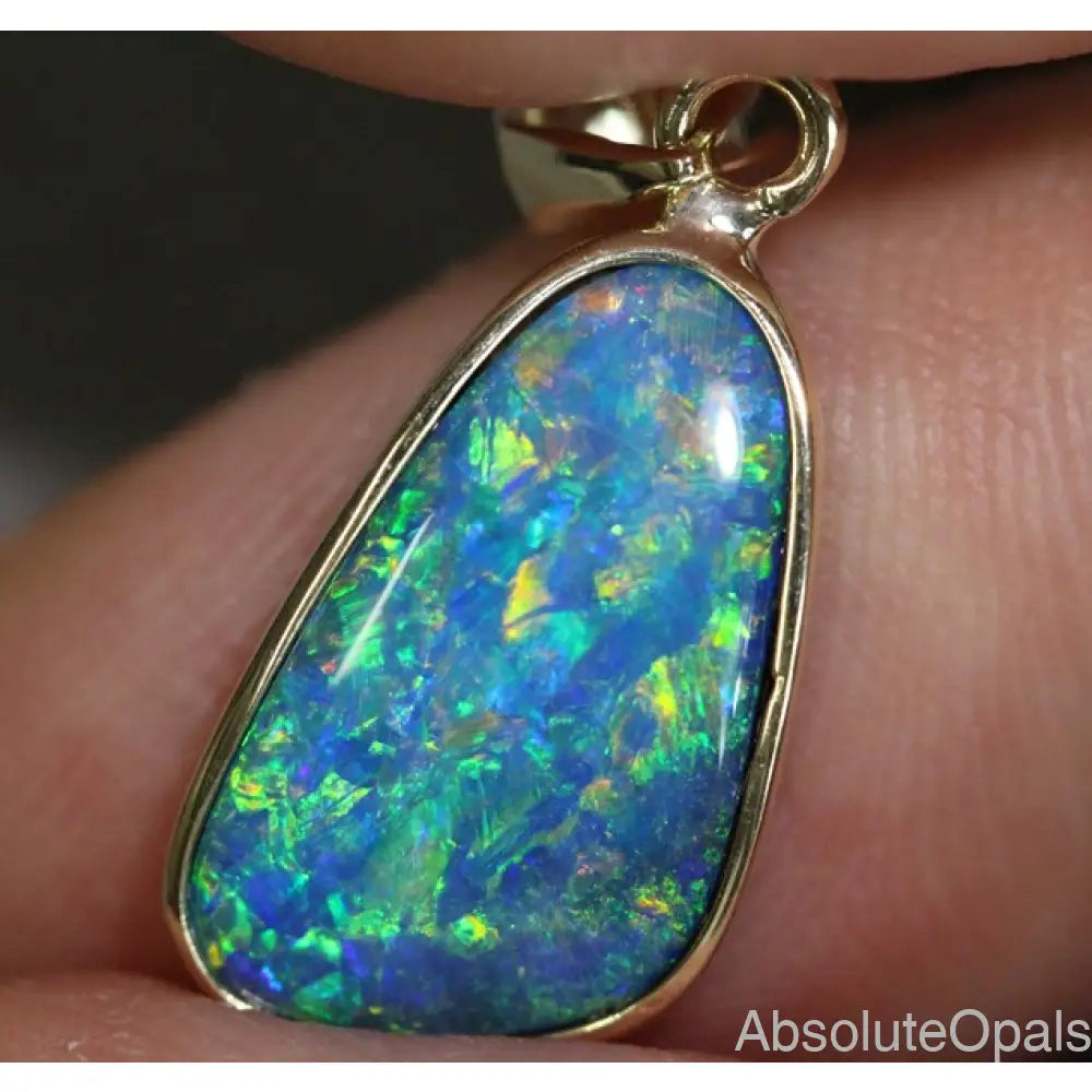 Opal Pendant Australian Doublet Bright 14K Gold Jewelry 1.36G 23.8Mm Jewellery