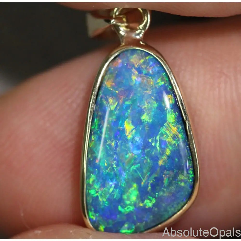 Opal Pendant Australian Doublet Bright 14K Gold Jewelry 1.36G 23.8Mm Jewellery