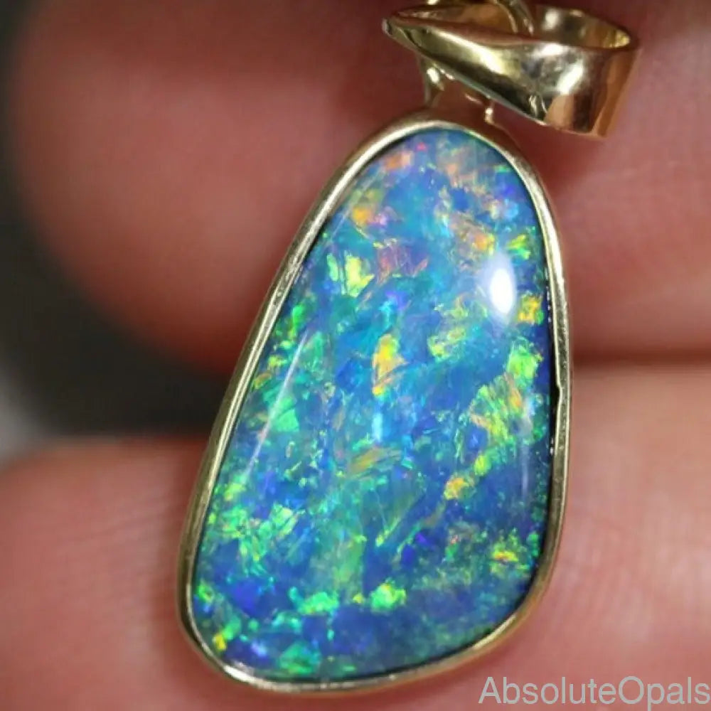 Opal Pendant Australian Doublet Bright 14K Gold Jewelry 1.36G 23.8Mm Jewellery