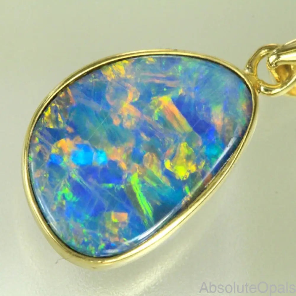 Opal Pendant Australian Gem Doublet Bright 14K Gold 0.77G 21Mm Jewellery