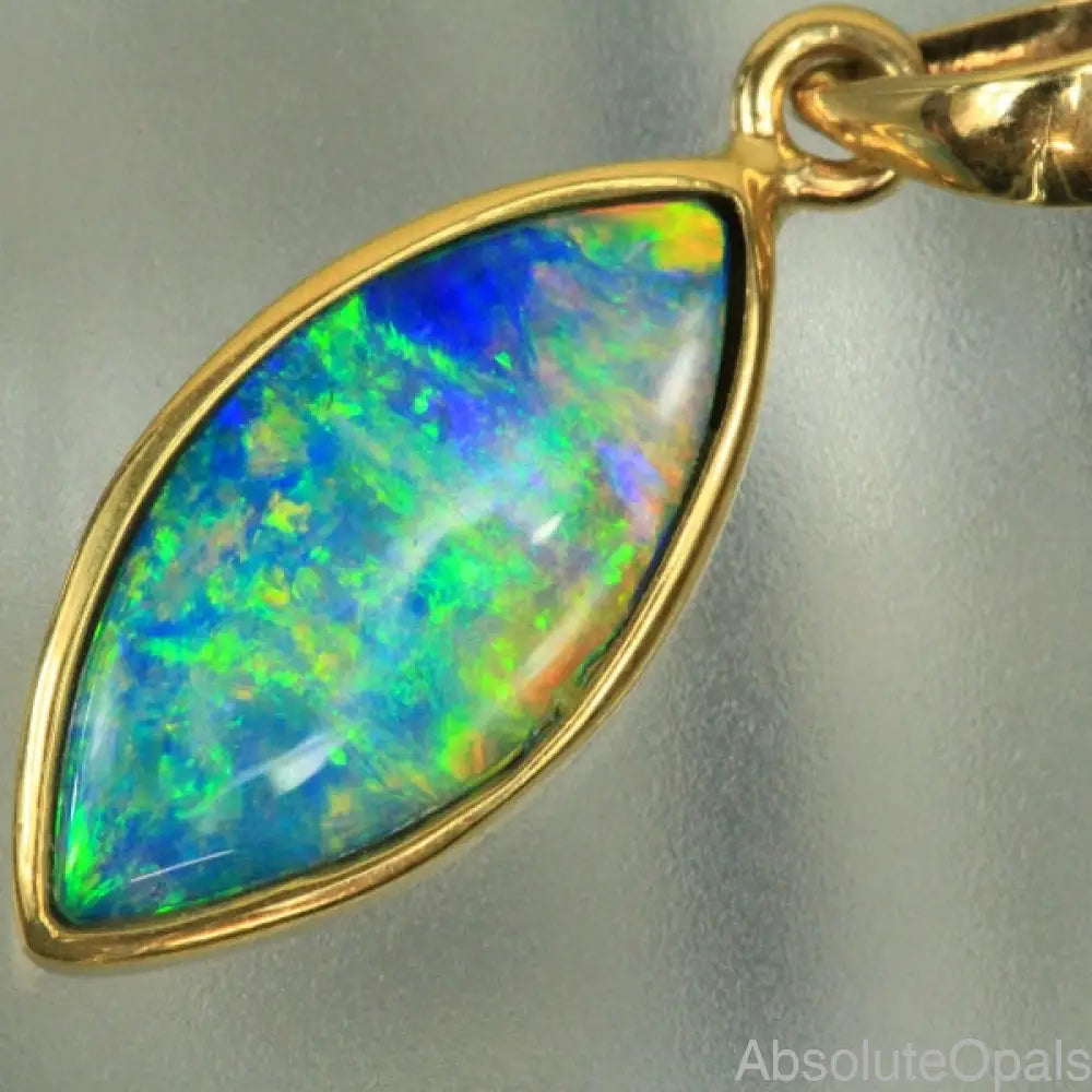 Opal Pendant Australian Gem Doublet Bright 14K Gold 1.28G 23.7Mm Jewellery