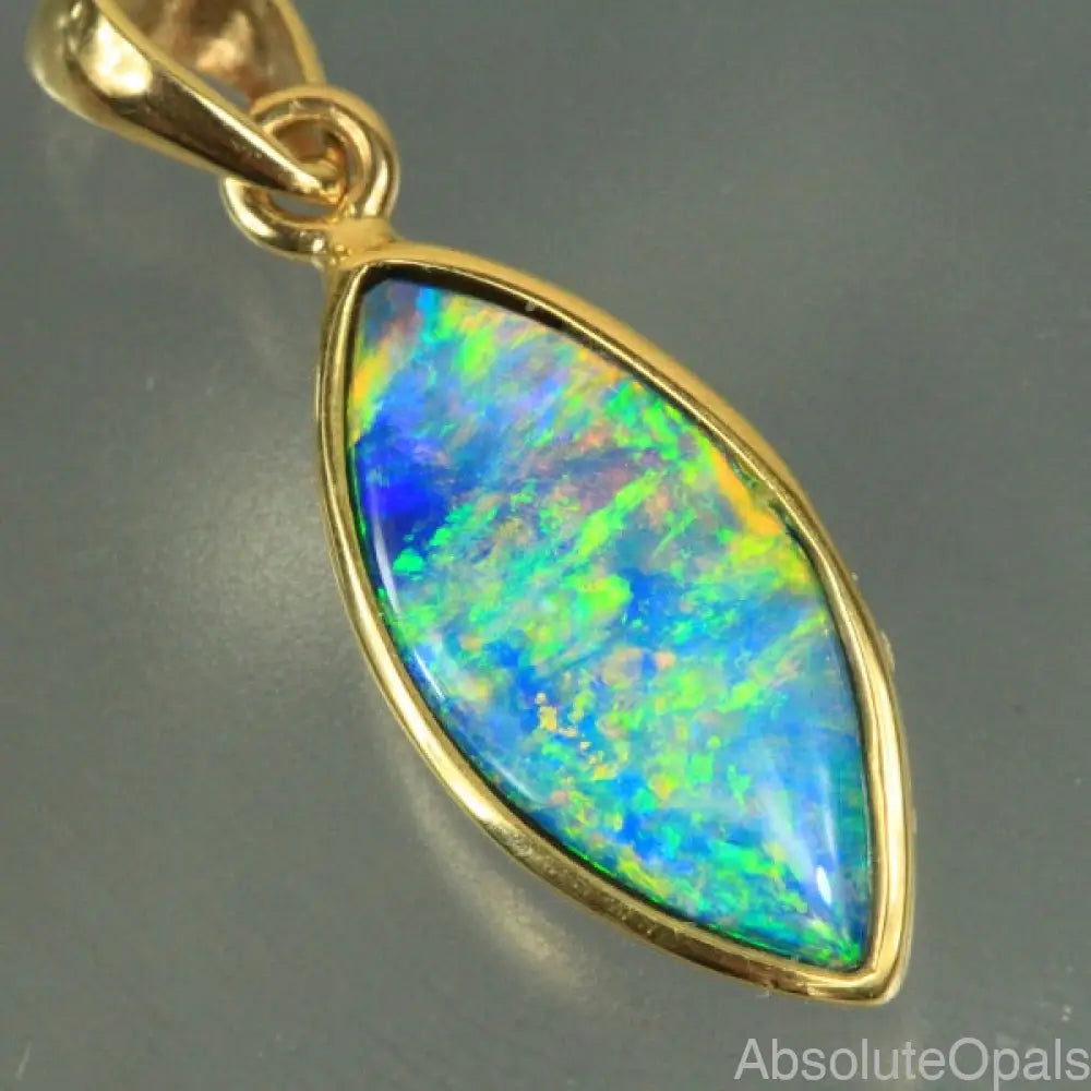 Opal Pendant Australian Gem Doublet Bright 14K Gold 1.28G 23.7Mm Jewellery