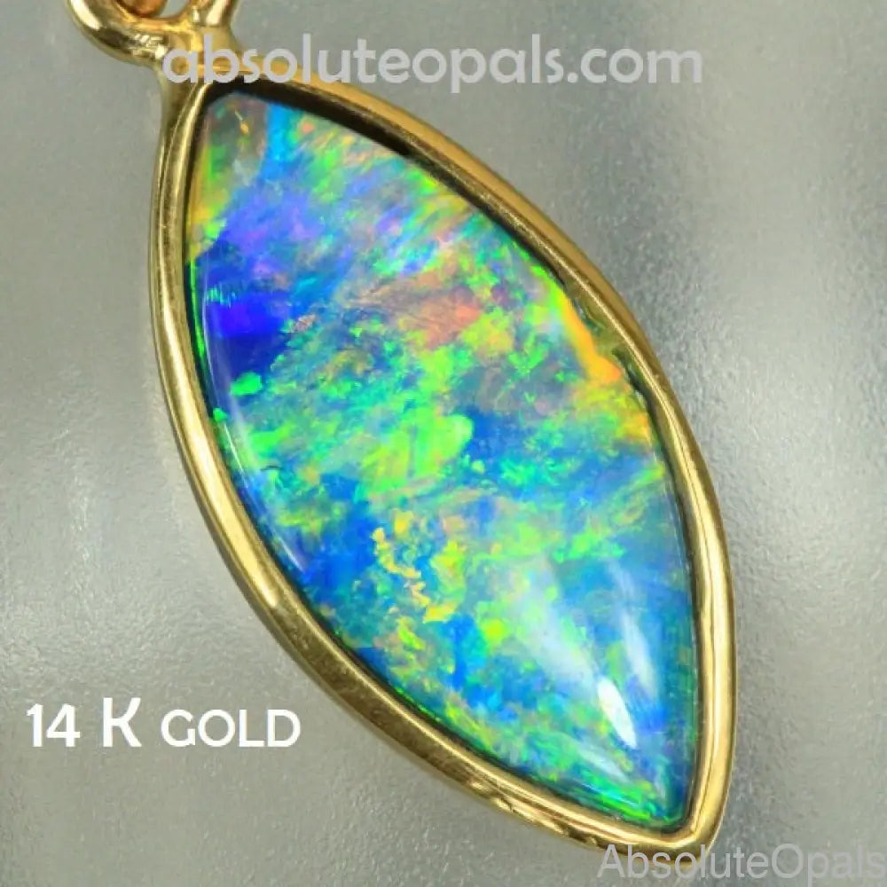 Opal Pendant Australian Gem Doublet Bright 14K Gold 1.28G 23.7Mm Jewellery