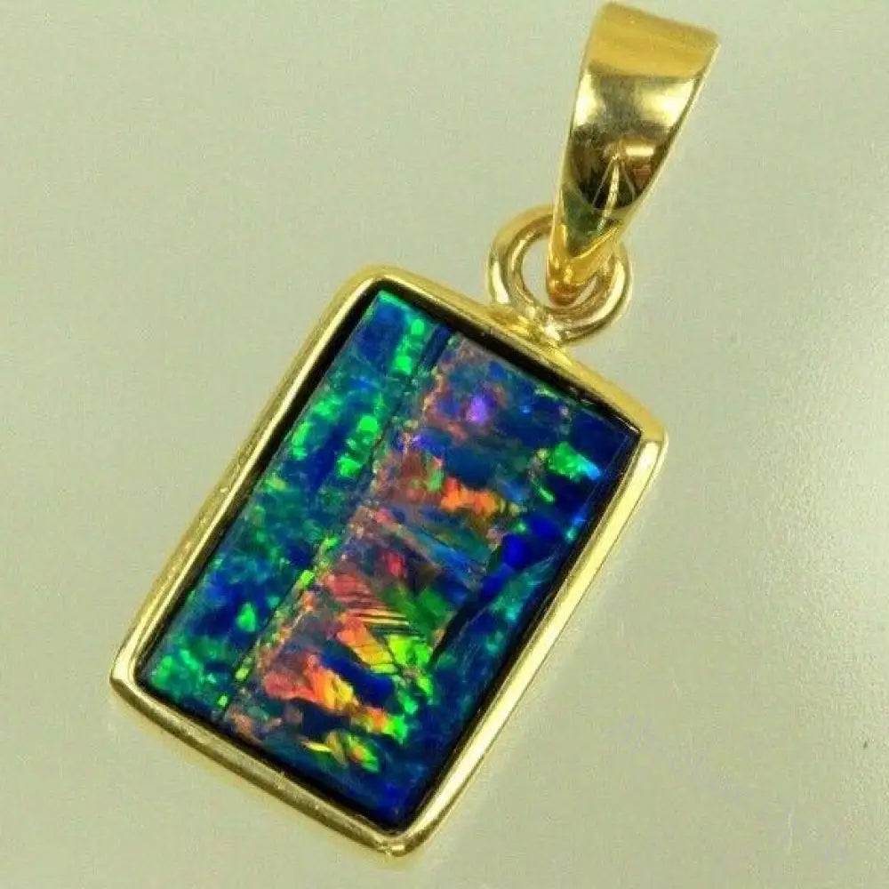 Opal Pendant Australian Gem Doublet Bright Red Fire 14K Gold 0.87G 19Mm Jewellery